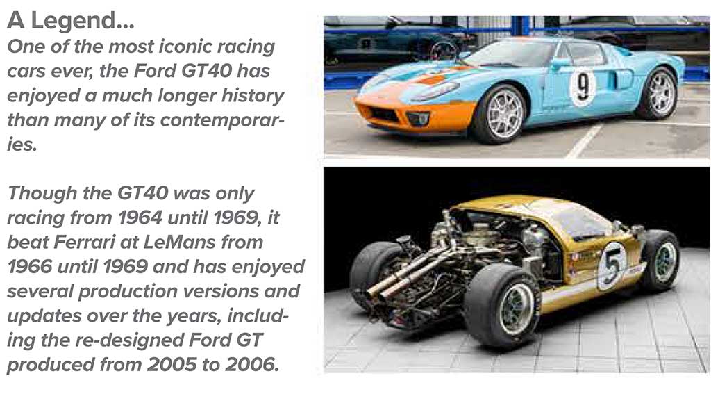 A legend... One of the most iconic racing cars ever, the Ford GT40 has enjoyed a much longer history than many of its contemporaries. 