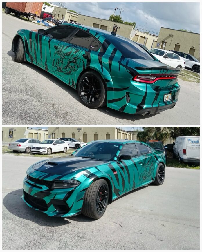 Full wrap including door jambs with a unique design featuring aggressive lines. Every detail applied with precision and …